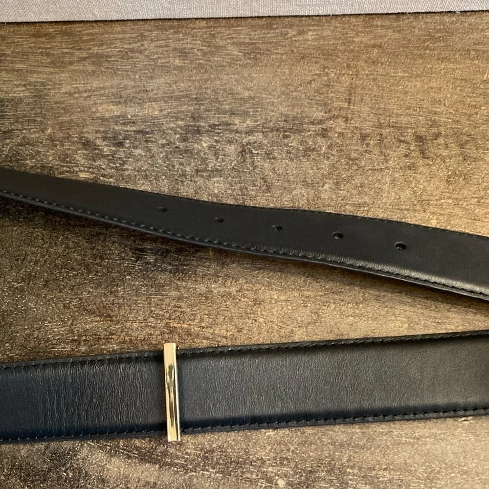 Halogen Men's Black Leather Belt Gold Tone Buckle Size Large Trouser Fit Classic